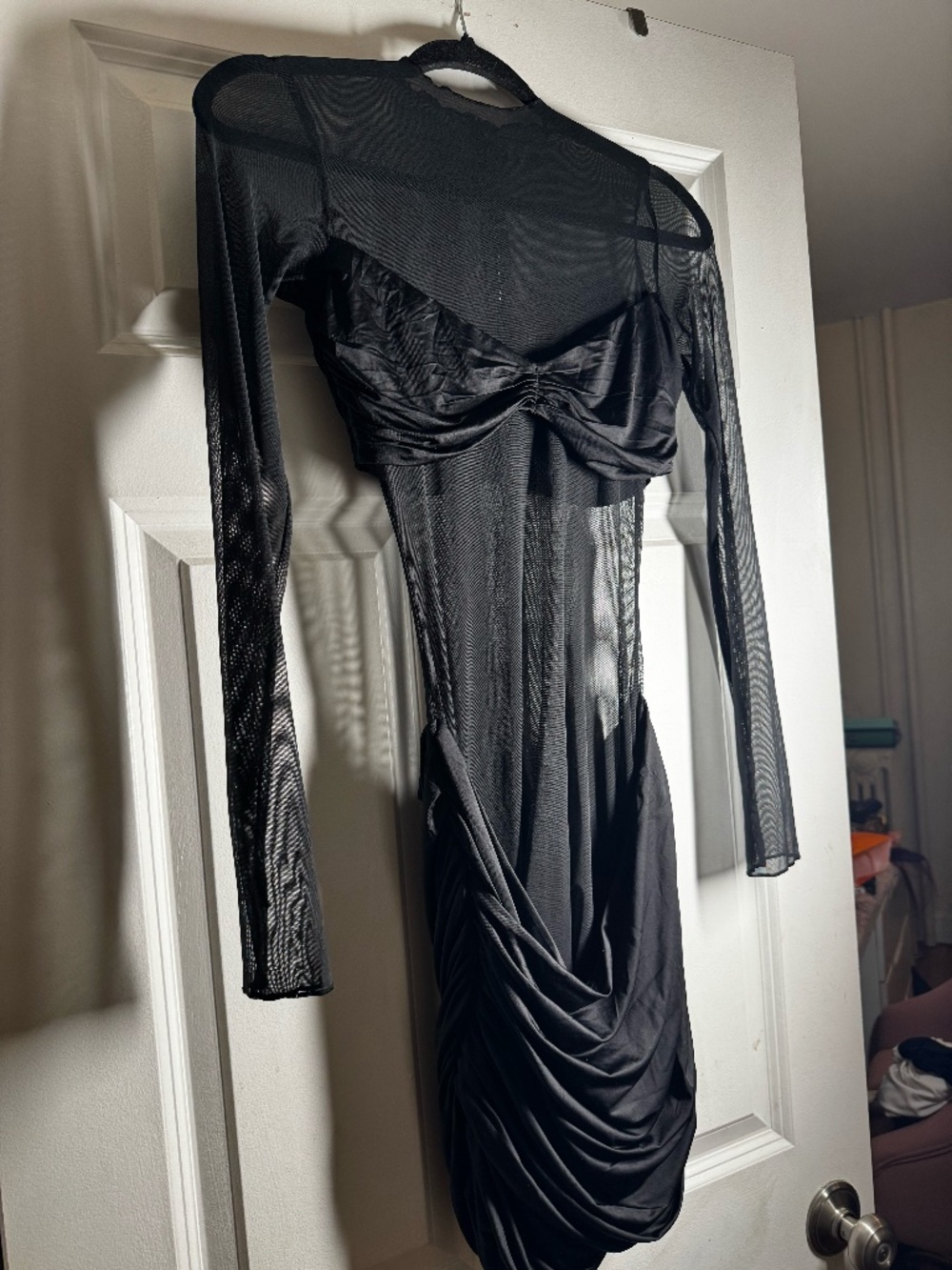 Oh Polly Black Sheer Panelled Long Sleeve Mini Dress Size 6